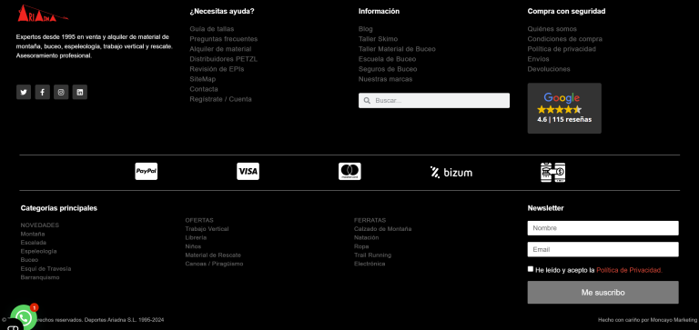 footer deportes ariadna