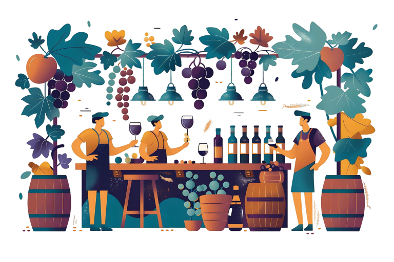 vina toscana personajes que tienen degustacion vino diseno png ilustracion plana estilo vida diario